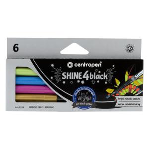 МАРКЕРИ ЗА РИСУВАНЕ Центро SHINE 4BLACK МЕТАЛИКОВИ 6 цвята  кут.