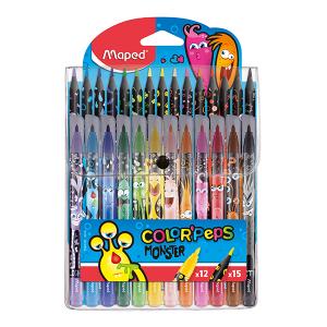 Цветни моливи Мапед  COLOR PEPS MONSTER 12 флумастера+15 молива С3