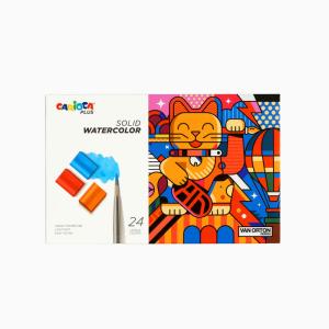 Водни бои твърд акварел 24 цвята + четка CARIOCA Plus VAN ORTON Solid