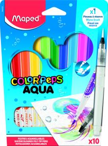 Флумастери Мапед COLORPEPS AQUA 10 цвята + водна четка